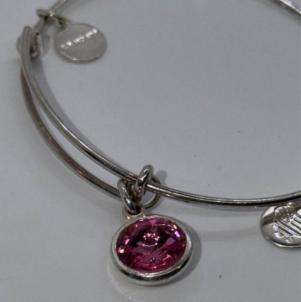 Alex and Ani Pink Crystal Charm Bangle Bracelet - Silver Tone Bangle